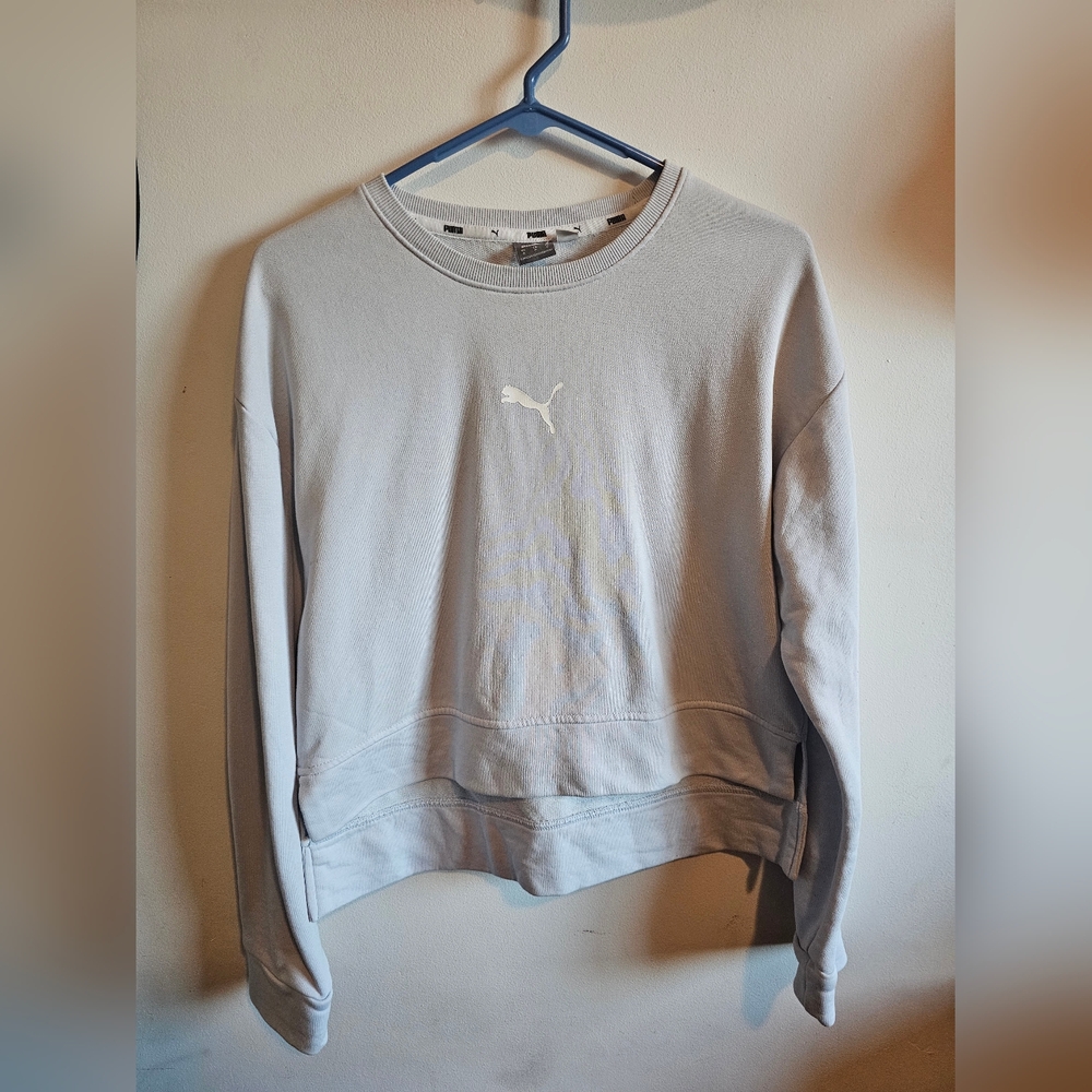 Puma Women's Blue Gray Crew Neck Crop Sweater